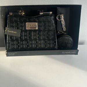 Bebe Alexandra B- Sine Satchel W/ CC and Coin Bag Black